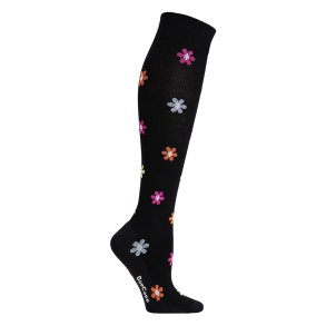 Stützstrümpfe Baumwolle, Schwarz mit farbige Blumen